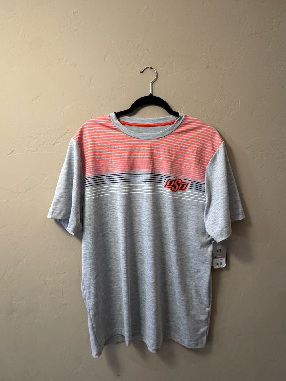Colosseum Gray and Coral Striped Short-Sleeve Tee